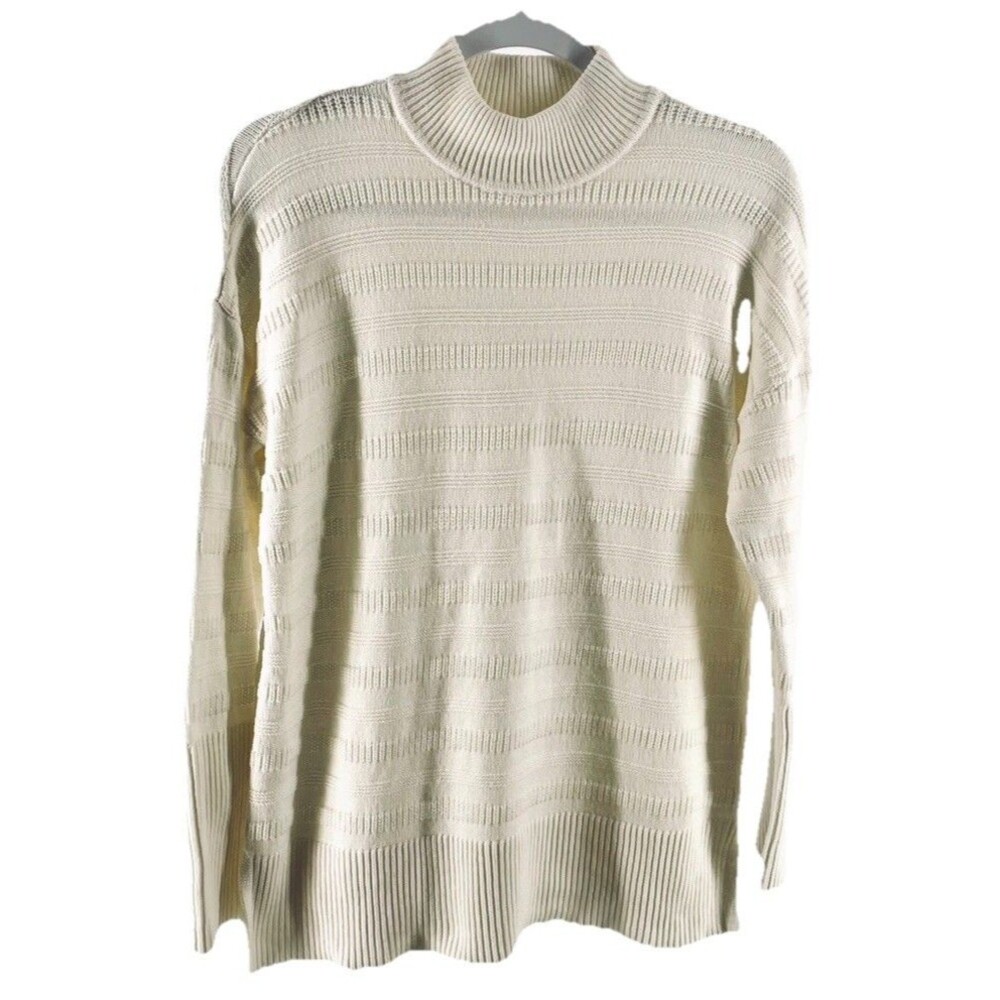 LOFT Cream Ribbed Mock Neck Sweater Women’s Small Soft Knit Cozy Classic